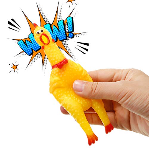 Lot De 6 Poulets Hurleurs En Caoutchouc - Jouet Farce Hilarant à Presser - Taille 30 Cm - Blague Pour Enfants, Chiens, Anniversaires - Jaune