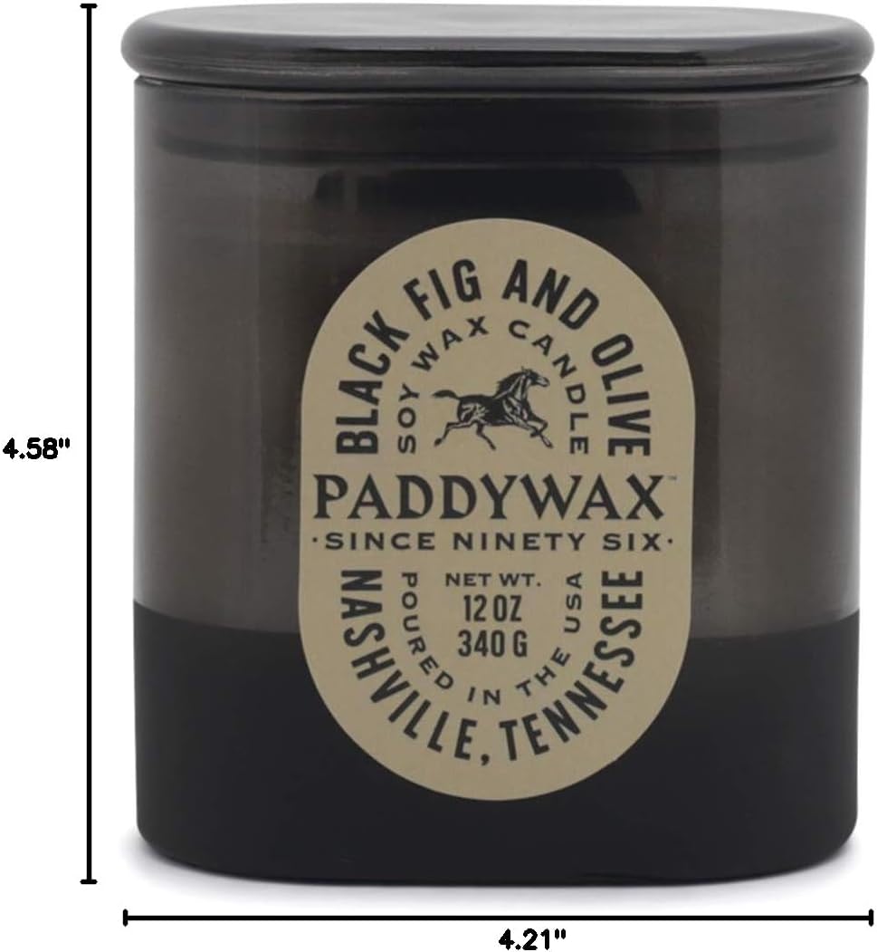 Paddywax Scented Candles Vista Collection Vintage Style Artisan Candle in Frosted Glass, 340g, Black Fig & Olive
