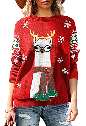 Sovoyontee Women's Cute Funny Ugly Christmas Sweater Snowflake Reindeer Holiday Knit Sweater Pullover