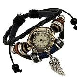 WDBUN Armband Zubehör Leder-Armbanduhr Vintage-Leder-Armbanduhr Perlen-Armband Herren- und Damen-Armbanduhr Geschenke für Frauen männer