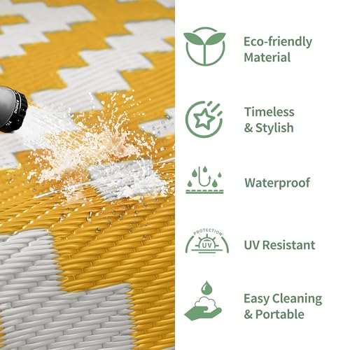 Image of GENIMO Outdoor Rug, Waterproof Plastic Rugs for Patio, 6'x9' Yellow White