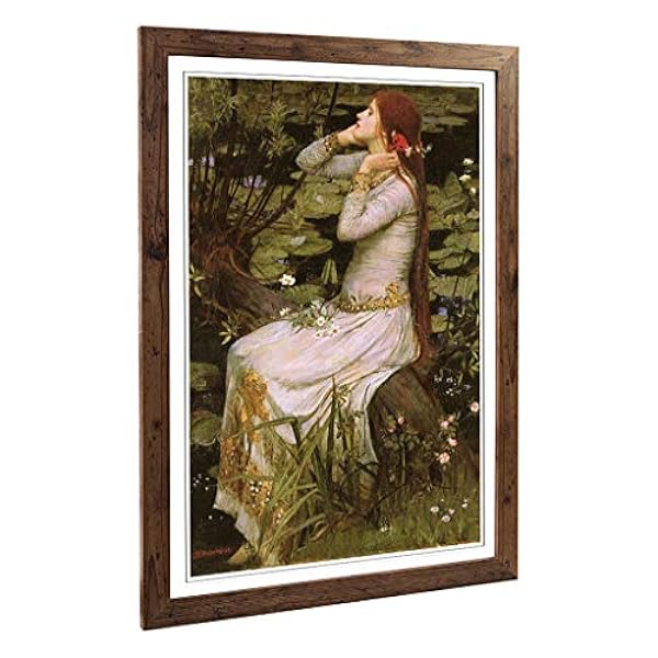Grande Scatola Arte incorniciata Stampa di John William Waterhouse Ophelia Design | Wall Art Foto, Decorazione per Cucina, Soggiorno, Camera da Letto, corridoio, Noce, A2/62,2 x 45,7 cm/62 x 45 cm
