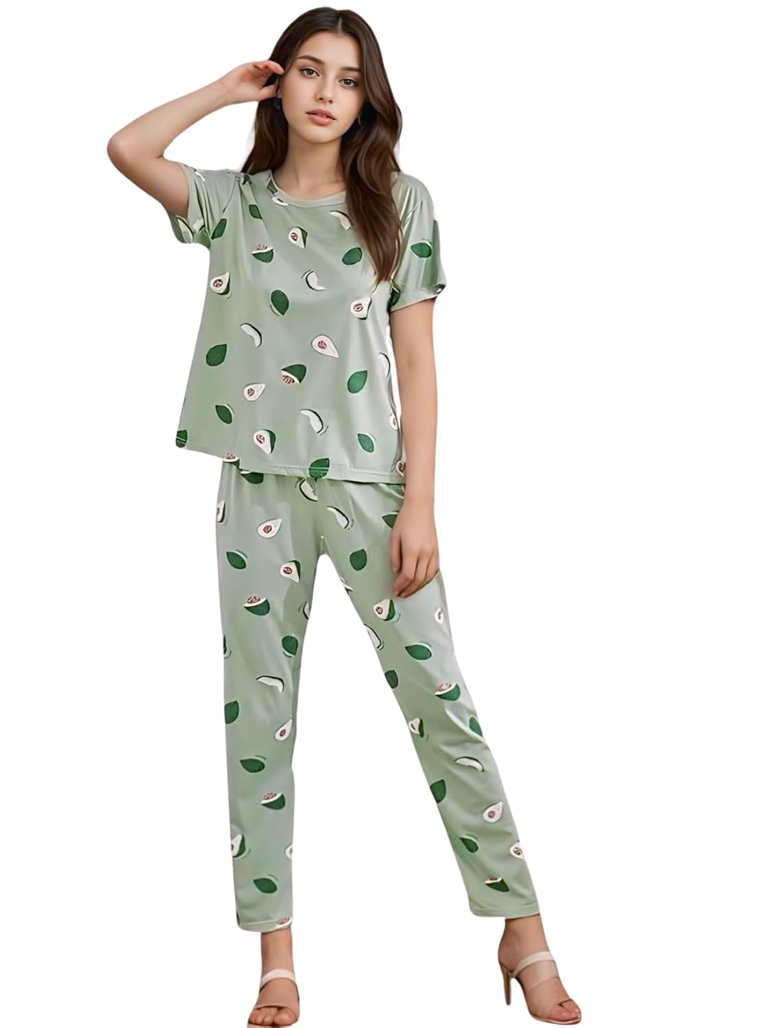 FlyNery Avocado Printed Satin Night Suit for Women, Pyjama Set Night Suit Loungewear Ladies Night Dress Comfortable & Styl... - Review, Price and Buying Guide