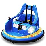 12V Electric Ride On Bumper Car for Toddler & Kids Ages 1.5-6 Years with Remote Control, 2PCS DIY Stickers, 360 Degree Spin, Lights, Sounds, Blue