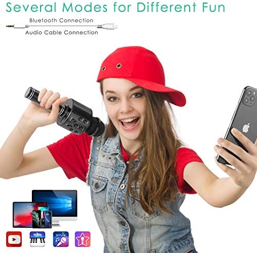 KIDWILL Wireless Bluetooth Karaoke Microphone for Kids, 5-in-1 Portable Handheld Karaoke Mic Speaker Player Recorder with Adjustable Remix FM Radio for Kids Girls Boys Teens Birthday (Black)