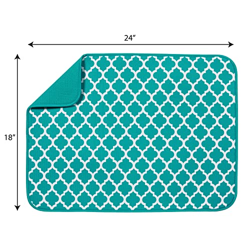 S&T Inc. Absorbent, Reversible Xl Microfiber Dish Drying Mat For Kitchen, 18 Inch X 24 Inch, Teal Trellis #TOP5