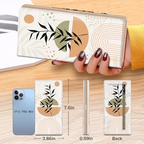 Immaturus Womens Wallet, Abstract Art Leaf Slim Thin RFID Blocking Credit Card Wallets, Long Bifold PU Leather Card Holder Organizer, Cash Clutch Billfold with Zipper Coin Pocket Ladies Girls Gift 6