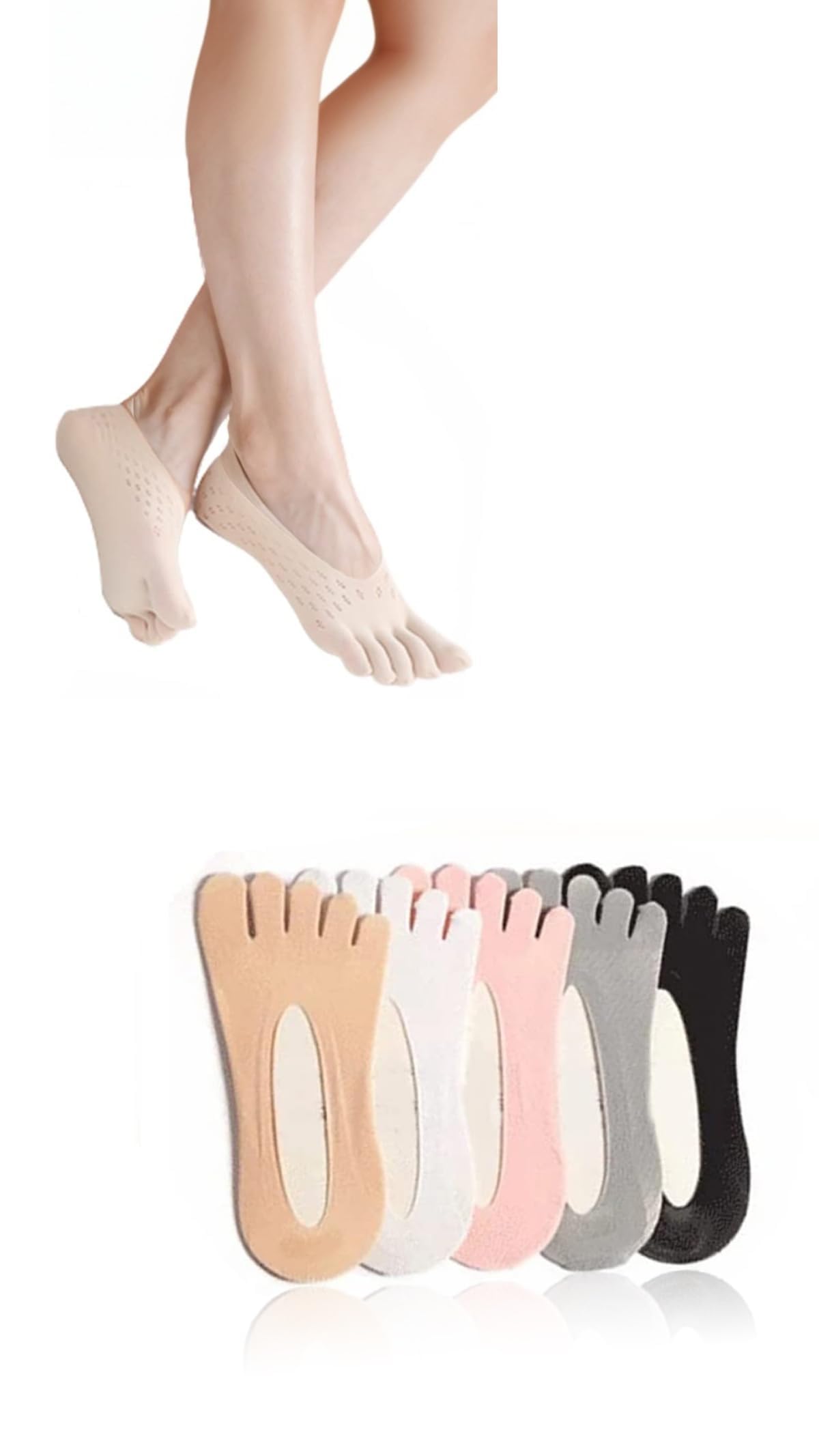 Women Orthopedic Compression Toe Socks, 5 Pairs Bunion Relief Socks, Orthopedic Compressing Sock, Full Toe Yoga Sock with Gel Tab, for Swelling Relief Split Toe, Soft Breathable Five Finger Socks