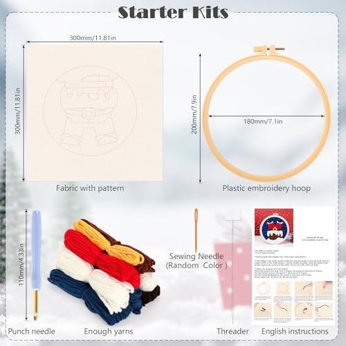 JSRQT Punch Needle Embroidery Starter Kits Christmas Beginner Rug Hooking with Hoops Instructions Handcraft for Adults Rug-Punch & Pinch Cross Stitch Craft - Image 3