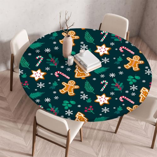 Fansu Navidad Mantel Redondo de Elástica Ajustada Protector de Mesa con Bordes,Manteles Antimanchas Lavable Decorativo para Fiestas de Picnic al Aire Libre (90cm,Copo de Nieve)