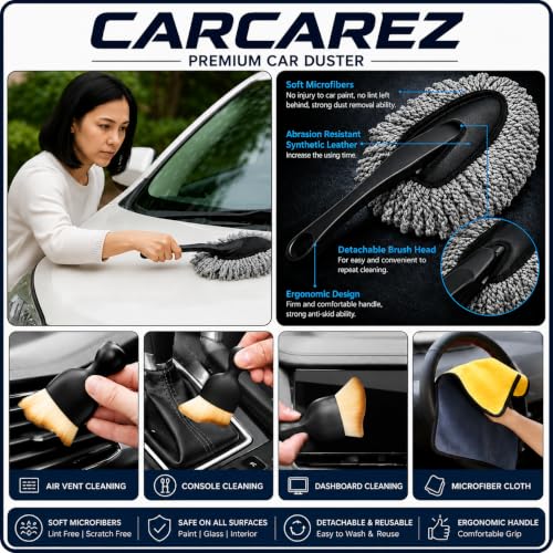 Image of 7 PCS Car Cleanig Kit with 3-in-1 Mini Vacuum Cleaner, Microfiber Cloth,Big Duster,Car Cleaning Anti-Fog Spray,Wheel Brush,AC Vent Brush&Interior Cleaning for velar,Truck