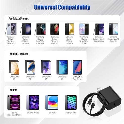 45W USB-C Charger for Samsung Charger Fast Charging, Type C Charger Block &6FT USBC to USBC Cable 2Pack for Galaxy S24 Ultra/S24+/S23 S22 S21 Ultra/Plus, iPad Pro/Air/Mini, Android Phone Charger Cord