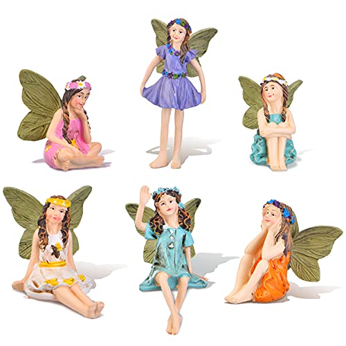 Blulu 6 Pieces Miniature Fairies Accessories Mini Figurines With Stick Little Girl Sculpture Yard Ornaments Potted Plants Resin Decor For Outdoor Garden Lawn Decoration #TOP7