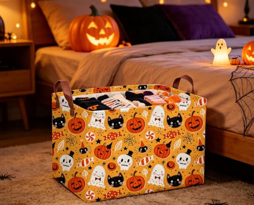 Image of Rectangle Kids Baskets Halloween Basket Candy Storage Bin for Room Decor Gift Basket(Candy Halloween)