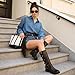 AMINUGAL Brown Knee High Boots Women Square Toe Pull On Boots Wide Calf Moto Riding Boots Festival Fashion Buckles Chunky Boots Metallic Casual Vintage Buckle Rivet Boots Size 7.5