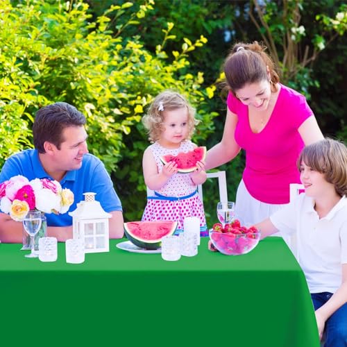 Image of Kopokita 2 Pack Green Plastic Tablecloths Disposable 54 x 108 Inch | Rectangle Table Cloths, Party Table Covers for Birthday, St Patricks Day, Christmas Decorations