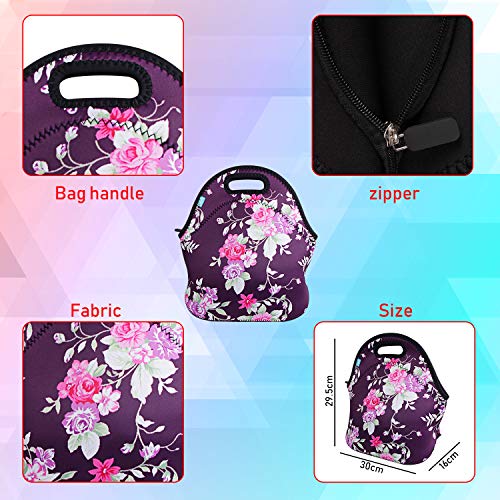 Ofeily Lunch Tote, Lunch Boxes Lunch Bags With Fine Neoprene Material Waterproof Picnic Lunch Bag Mom Bag (Flower&Purple) #TOP1