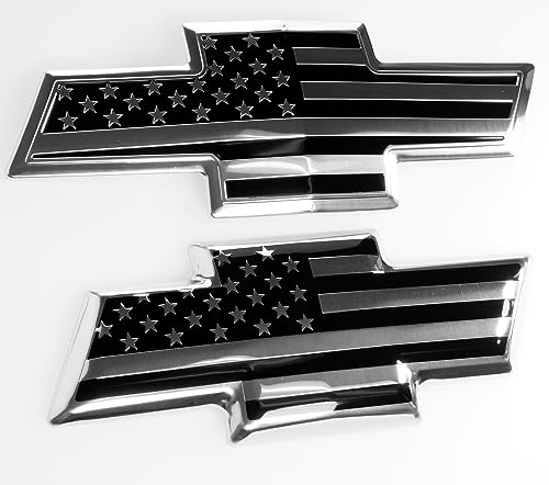 Front and Rear Tailgate American Flag Overlay Metal Emblem for (2007-2014 Suburban Tahoe, Black and Chrome)