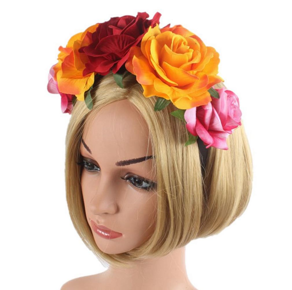 VASANA Rose Flower Crown Headband Mexican Flower Crown Headpiece Floral Hair Accessories Hair Garland for Wedding Birthday Halloween Party Headwear - Image 4