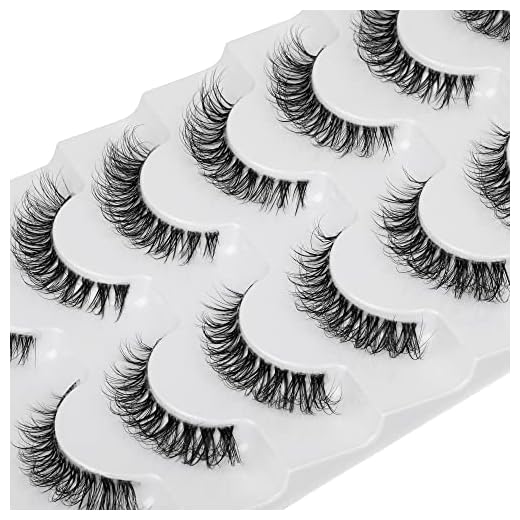 JIMIRE Demi-wispies Faux Mink Eyelashes with Clear Band Russian Strip Lashes Fluffy Natural Look Wispy Light 13MM Short False Eyelashes Invisible Small 3D Fake Lashs Pack 7 Pairs