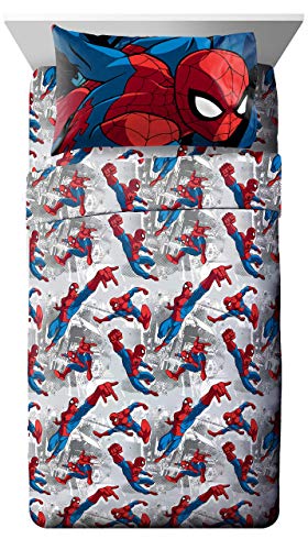 Image of Marvel Spiderman Full Size Comforter Set 5 Piece Kids Bedding, Multi | Bed in a Bag, Comforter Sheets Pillowcases, Official Product, Soft Microfiber, Machine Washable, Easy Care, Boys Gift