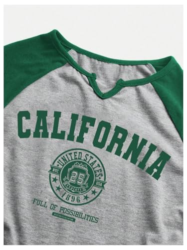Image of SOLY HUX Girl's Long Sleeve T Shirts Cute Graphic Tees Casual Teen Tops Preppy Back to School Clothes Dark Green and Grey 12Y