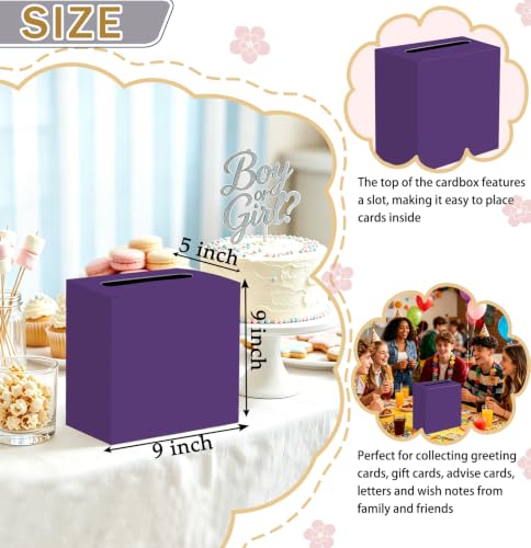 Image of SietDESEO Purple Card Box for Graduation Large Cardboard Gift Card Box Holder for Wedding Reception Birthday Graduation Baby Shower Raffle Ticket Box with Slot