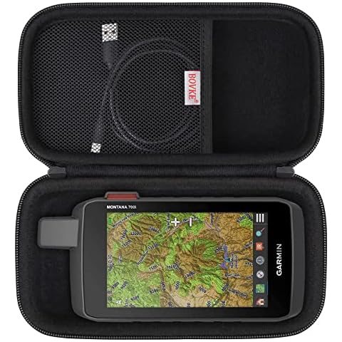 BOVKE Travel Case for Garmin Montana 700i / 700 / 750i GPS Handheld and Satellite Communicator, Mesh Pocket for USB Cables, Black Cover