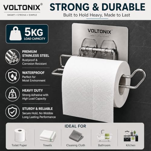 Image of HoMedics Self Adhesive No Drill Self Adhesive Toilet Paper Holder /Tissue Paper Roll Holder /Bathroom Rack for Kitchen /Towel Holder (2, Steel)