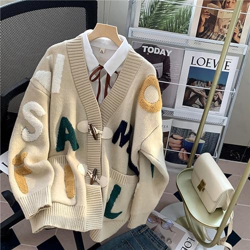 Unisex Letter Embroidery Sweater V Neck Vintage Fashion Casual Knit Jumper Kawaii Cardigan Loose Knitted Sweaters2