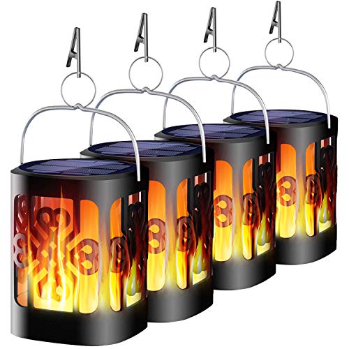 Ollivage Solar Lantern Lights Dancing Flame Waterproof Outdoor Hanging Lantern Solar Powered Flame Landscape Lights for Garden Patio Deck, 4 Pack (New Version-4 Pack)