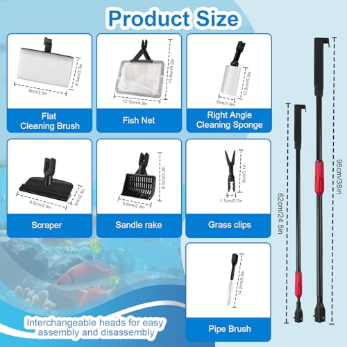 Image of Aquarium Fish Tank Cleaning Kit Tools with Scrapers Set, 7 in 1 Fish Tank Gravel Cleaner, 40ft Aquarium Siphon, Aquarium Vacuum Cleaning Tools for Water Changing, Cleaning Gravel & Sand
