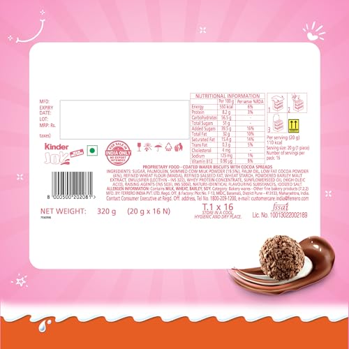 Kinder Joy Pack of 16 (Pink),Chocolate,320 Gm