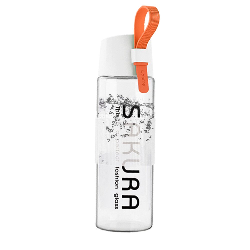 Just Life Glass Water Bottle Bpa Free Eco Leakproof Drinking Water Bottle with Lid & Silicone Sleeve for Women Men Adults(490ML)