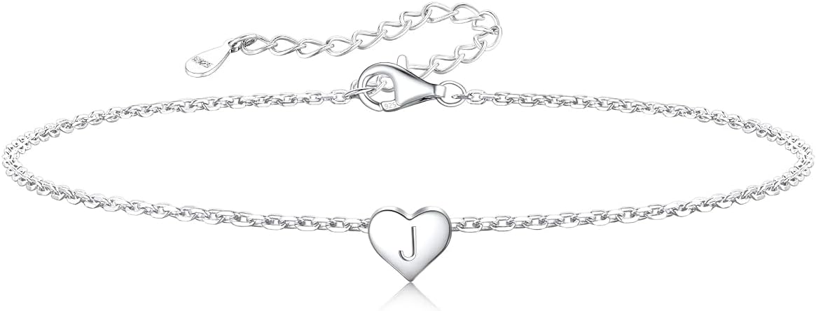 Silvora Personalized Custom Letter J Heart Ankle Bracelet for Women Sterling Silver Initial J Anklet Jewelry Gifts for Women