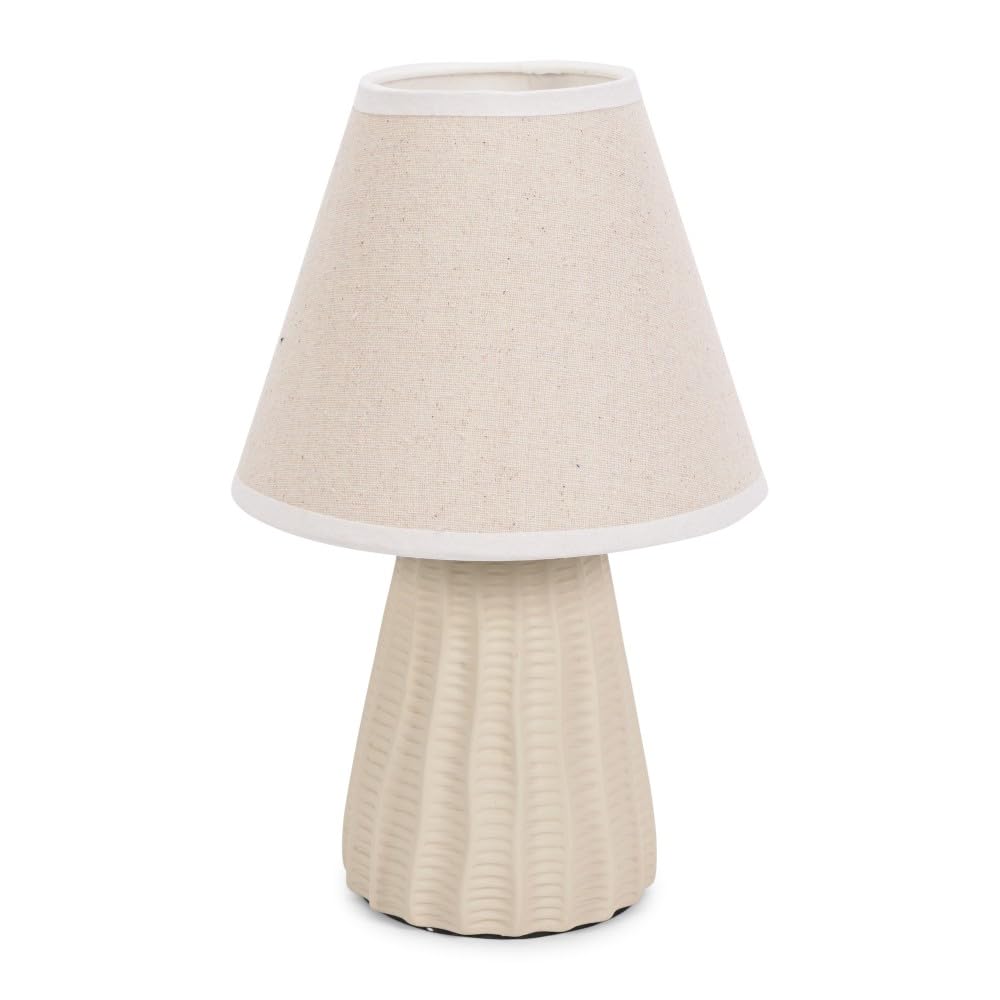 Valuelights Saskia Natural Ceramic Textured Base Bedside Table Lamp With Linen Tapered ShadeLed Bulb Included from B&Q