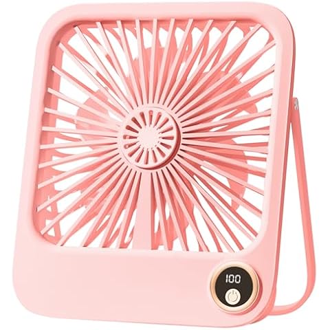 Fanadith Mini USB Desk Fan,Small Table Fan 5 Speeds Strong Wind,180°Rotate, Quiet Portable Desktop Fan Rechargeable Battery for Home (Pink) Cover