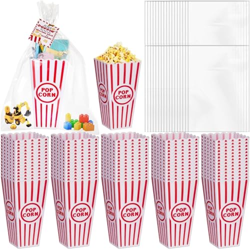 TaoBary 24 juegos de regalos para el regreso a clases a granel para estudiantes, incluyen recipientes de palomitas de maíz a rayas rojas y blancas, etiquetas de bienvenida de regreso a clases, bolsa