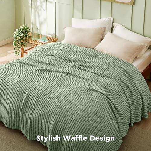 Image of Bedsure Cooling Cotton Waffle King Size Blanket - Lightweight Summer Blanket of Rayon Derived from Bamboo for Hot Sleepers, Luxury Throws for Bed, Couch and Sofa, Sage Green, 104x90 Inches
