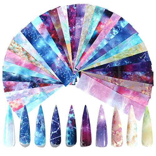 Starry Sky Nail Foil Transfer Stickers 30 Sheets Foil Nail Art Stickers for Women Girls Fingernails Manicure Transfer Stickers Colorful Mixed Decals DIY Design Decorations Kit
