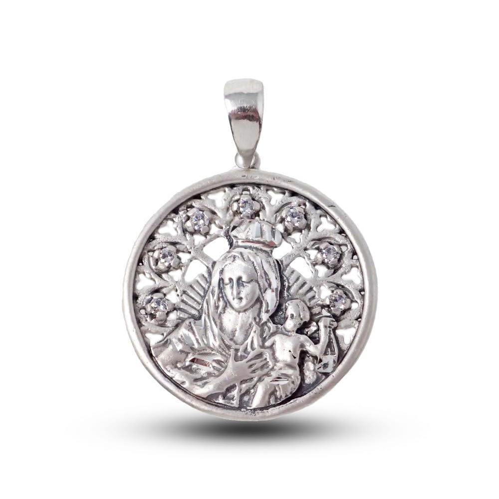 Virgen del Carmen Medalla Plata Ley 925m maciza 27mm. circonitas grabación incluida en precio - Personalizable - GRABACIÓN INCLUIDA EN EL PRECIO