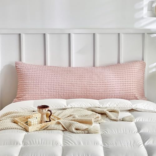 WARMDERN Pink Pillow Covers Body Pillow Cover Soft Microfiber Pillow Cases Set of 1 Boho Textured Pillowcase with Envelope Closure(Pink, Body-1 20x54 Inches)