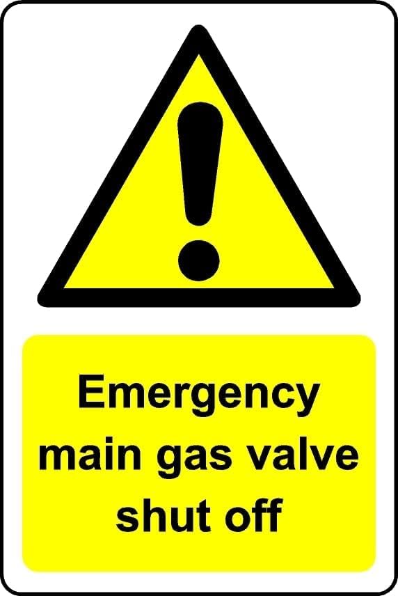 Emergency Main Gas Valve Shut Off Sign - Self Adhesive Sticker 150mm x 200mm Case (Pack of 5)