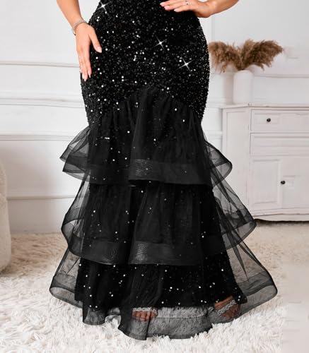 Women Sexy Sleeveless Sequin Mesh Patchwork Maxi Dress Red Plus Size Sling Cocktail Party Formal Gowns4