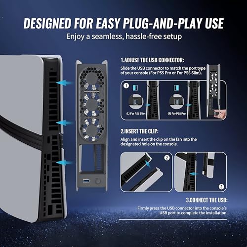 Image of Cooling Fan for PlayStation 5 (Slim /Pro, Disc & Digital) - Ultra-Quiet 3-Speed, USB 3.0 Pass-Through, Dynamic RGB - Gray