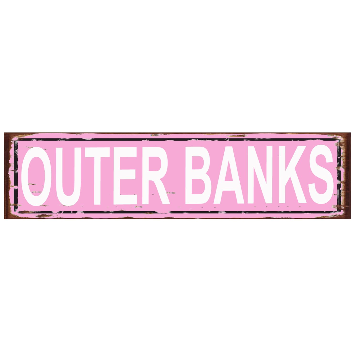 Outer Banks Street Metal Sign for Home Bar Coffee Garden Indoor Ourdoor Decor Tin Sign Pink 4x16 Inch