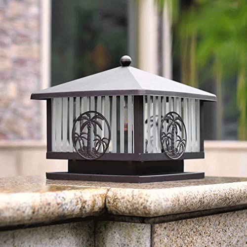 WEFDSDDXHC Square Outdoor Column Head Lamp, Metal Waterproof Floor Lamp, Creative Glass Lampshade, Courtyard Villa Terrace Landscape Lamp, Lawn Garden Decorative Lighting Fixture