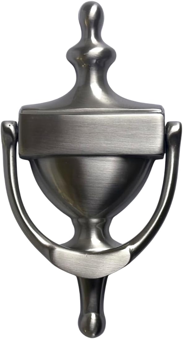 QCAA Solid Brass Door Knocker, 7", Satin Nickel, Made in Taiwan, 1 Pack