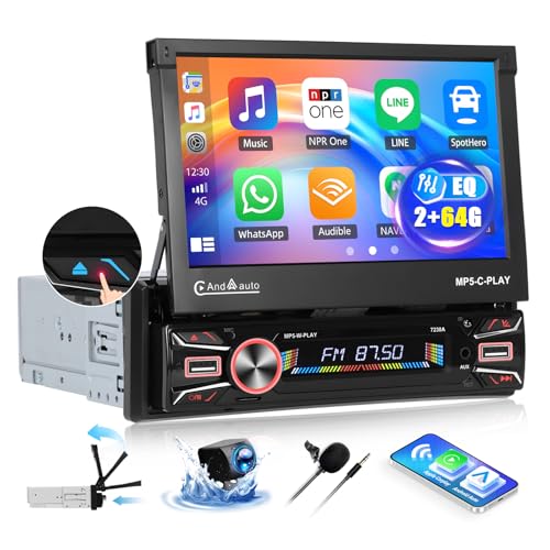 OiLiehu 2G+64G Android 13 1 DIN CarPlay inalámbrico Android Auto Pantalla de 7 Pulgadas con GPS WiFi Bluetooth Mirror Link FM/RDS SWC USB/Tipo C EQ Camara Marcha Atras
