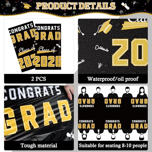 Image of OHOME Graduation Decorations 2026 2027- 𝐒𝐇𝐎𝐏 𝐀𝐋𝐋 𝐆𝐑𝐀𝐃 𝐃𝐄𝐂𝐎𝐑 →𝟕𝟎% 𝐎𝐅𝐅 Disposable Plastic Black and Gold Tablecloth for Class of 2026 Decorations Party Favors Banner,54 inch X 108 inch,2Pcs